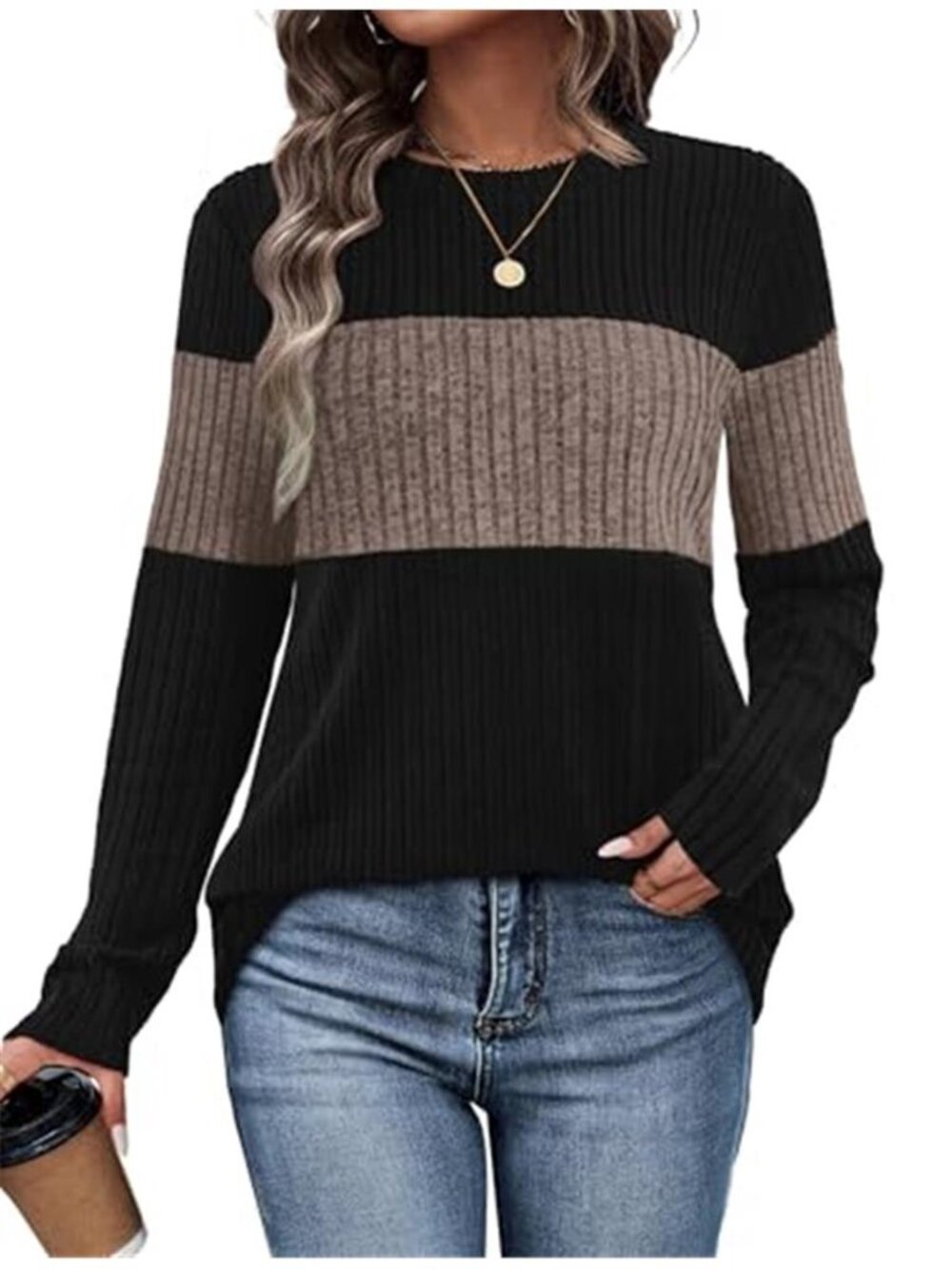 Women's Sweater Trendy Color Block Top Long Sleeve Shirt